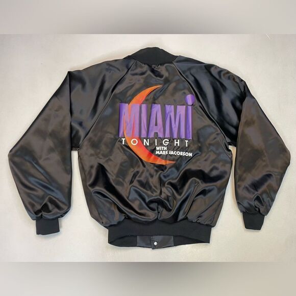VINTAGE Miami Tonight With Mark Jacobson Lightweight Bomber Jacket Men Small 90s - Picture 1 of 8